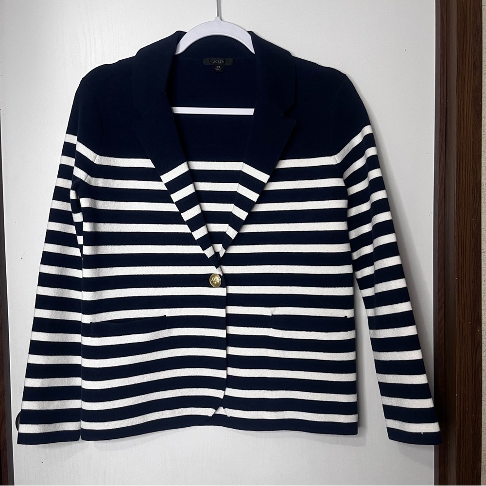 J. Crew Striped Blazer in Navy and White XS - Picture 2 of 13